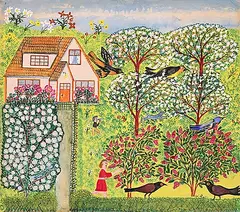 William Panko, Birds in a Garden, watercolour on paper