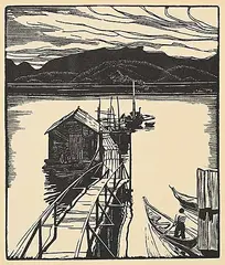 Walter J. Phillips, The Floating Dock, Mamalilicoola, 1930, wood engraving on paper
