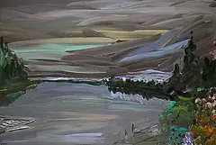 Lake Sky by Leslie Donald Poole, 1984, acrylic on canvas, sold Nov 2025