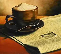 Yvonne Reddick, Cappuccino News, 2008, acrylic on wood board