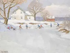 Thomas Keith Roberts, Hockey at the Farm, oil on wood board
