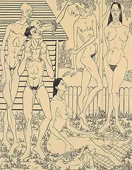 Untitled - Backyard Picnic by Clifford Foard Robinson, ink on paper, sold Nov 2025