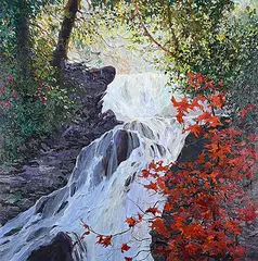 Bev Rodin, Warm Light on Upper Falls, oil on canvas