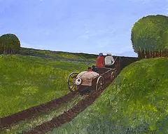 Allen Sapp, Going to Visit Some People, acrylic on canvas