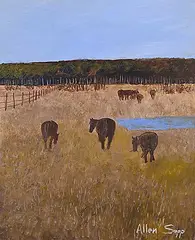 Allen Sapp, Untitled - Horses Grazing, acrylic on canvas