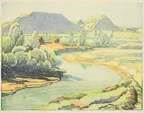 Margaret Shelton, Robin Hood Hills, Drumheller #38/50, 1942, colour wood block in eight colours on paper
