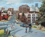Jim Vest, Calgary Street Scene, acrylic on canvas
