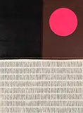 Aron Hill, Pink Sun, Yellow Line with Many Marks, 2025, embroidery and dye on canvas