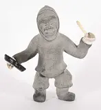 Lucas Aaluk, Untitled - Bang the Drum; Drum Dancer, bone and stone carving