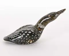 Untitled - Loon by Pauloosie Adamie, green stone carving, sold Sep 2025