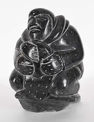 Peter Anantuk, Untitled - Hunter with Seal II, 1976, black stone carving