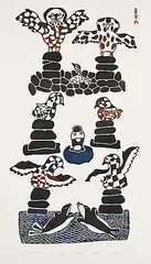 Pitseolak Ashoona, Summer Scene #11/50, 1971, colour stonecut on paper