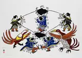 Sorosiluto Ashoona, Kaliviktato [Skipping] #49/50, 1976, colour stonecut and stencil on paper