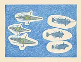 Jolly Atagooyuk, Narwhale + Kayak #Artist's Proof, colour relief print on paper