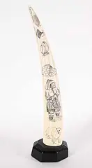 Davie Atchealak, Untitled - Inuit Life and Animals Scrimshaw, 1976, bone and green stone