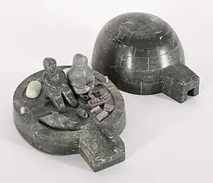 Martha Ayaligak, Untitled - Dinner's Ready, 1991, stone and mixed media carving