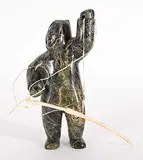 Isacci Etidlui, Untitled - Hunter With Harpoon, bone and stone carving