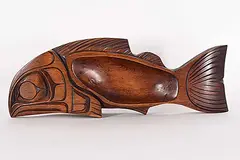 Untitled - Salmon Bowl by Charles George, 1987, wood carving, sold Sep 2025