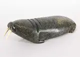 Jimmy Kakayak, Untitled - Old Walrus, green stone and bone carving