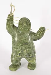 Simeeonie Killiktee, Untitled - Hunter with Spear, green stone and bone carving