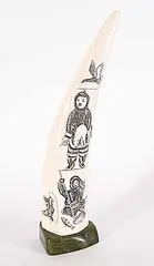 Stephen Kootoo, Untitled - Hunter's Life Scrimshaw, bone and green stone