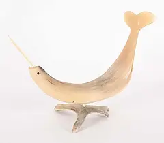 David Avilinga Kuptana, Untitled - Swimming Narwhal, bone carving