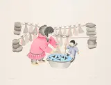 Mary K. Okheena, Drying Fish #Artist's Proof, 1989, colour stencil on paper