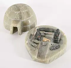 Roy Pamialuk, Untitled - It's Warm Inside, 1974, green stone and mixed media carvinf