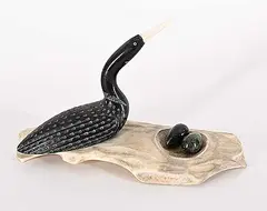 Isaac Panigayak, Untitled - Loon and Nest, stone and bone carving