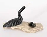 Isaac Panigayak, Untitled - Loon and Nest, stone and bone carving