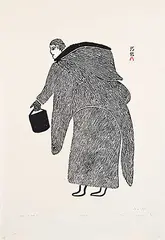 Eleeshushe Parr, Woman with Water Pail #28/50, 1965, stonecut on paper