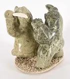 Phillip Pitseolak, Untitled - Nanook Attacking Hunter, bone and stone carving