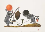 Lipa Pitsiulak, Shaman's Test of Strength #15/50, 1978, colour stonecut on paper