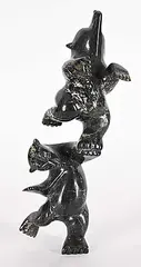 Mosessie Pootoogook, Untitled - Keep the Balance, green stone carving
