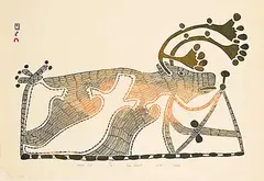 Pudlo Pudlat, Caribou Tent #38/50, 1973, colour stonecut on paper