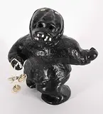 Wayne Puqiqnak, Untitled - Inuit Warrior with Bolas, black stone and mixed media carving