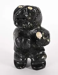 Wayne Puqiqnak, Untitled - Wide Eyed, black stone and bone carving