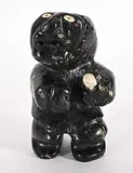 Wayne Puqiqnak, Untitled - Wide Eyed, black stone and bone carving