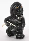 Wayne Puqiqnak, Untitled - Happy Hunting, black stone and mixed media carving