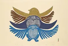 Lucy Qinnuayuak, Family of Birds #33/50, 1971, colour stonecut on paper