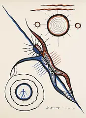 Carl Ray, Untitled - Spirit in the Sky Boy in the Moon, 1973, gouache on paper