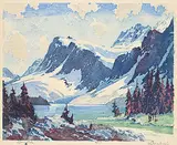 A.C. and Barbara Leighton - Barleigh, Bow Lake #39/100, colour wood block on paper
