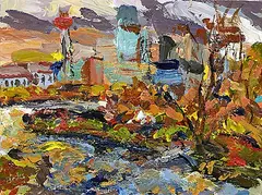 Alan Briks, A Concise History of Calgary, acrylic on wood board