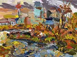 Alan Briks, A Concise History of Calgary, acrylic on wood board