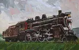 William Roy Brownridge, First Locomotive Built in Transcona Yards 1925 [West of Great Lakes], 1975, acrylic on wood board