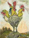 Richard Calver, Rooster #27/50, colour lino block on paper