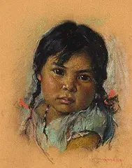 Untitled - Blackfoot Papoose by Nicholas Raphael de Grandmaison, pastel on sandpaper, sold Sep 2025