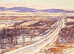 William Duma, Road into Foothills, oil on canvas board