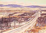 William Duma, Road into Foothills, oil on canvas board