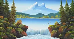 Levine Flexhaug, Untitled - Gulls Above the Falls, oil on wood board
